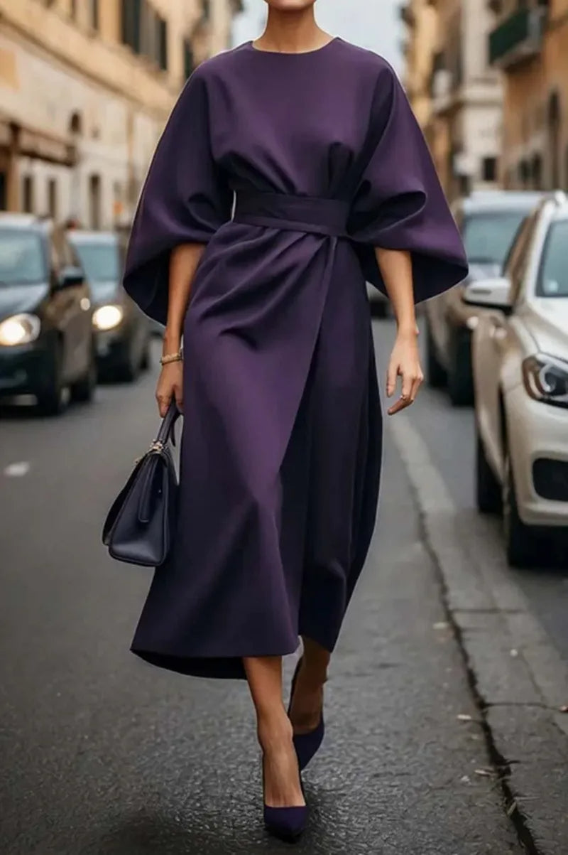MABEL™ – Structured A-Line Midi Dress with Belt