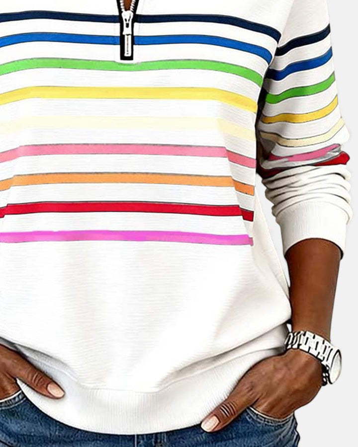 Wren | Rainbow Striped Zip Sweatshirt