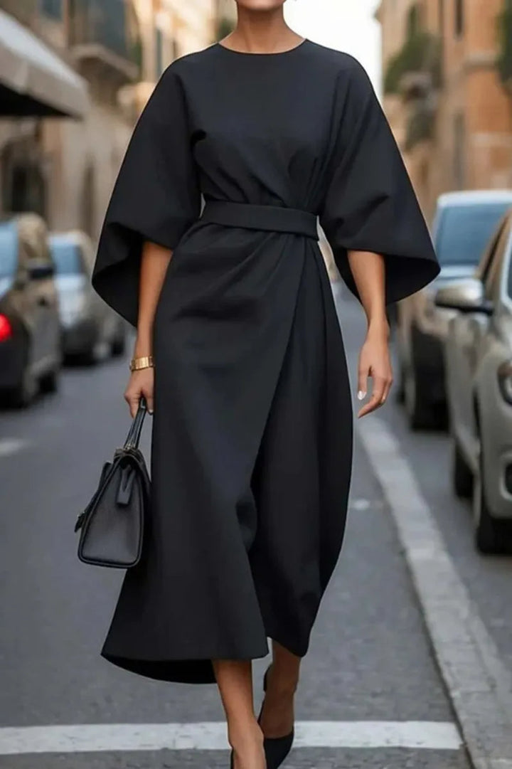 MABEL™ – Structured A-Line Midi Dress with Belt